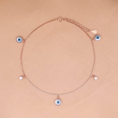 Evil Eye Drop (Pair) Anklet (Pure Silver)