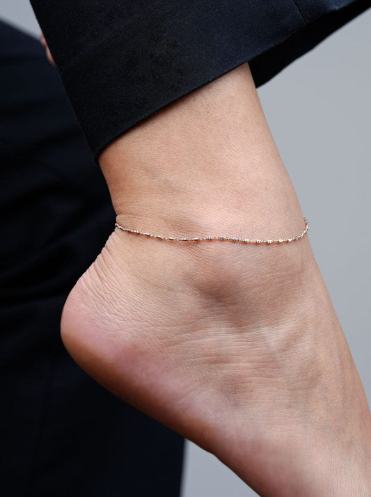 Tiny Links (Pair) Anklet (Pure Silver) - Rose Gold