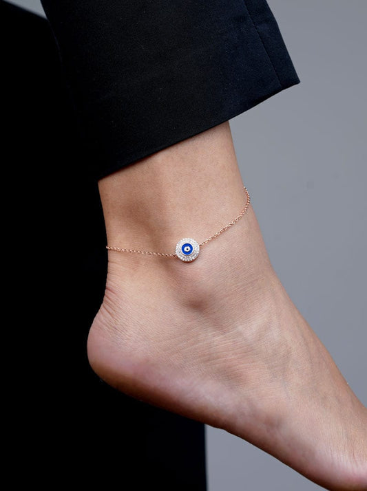 Dual Row Zirconia (Single) Anklet (Pure Silver) - Rose Gold