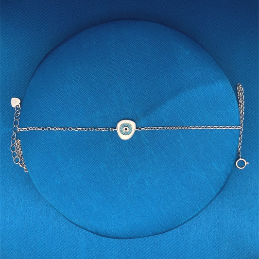 White Enamel Evil Eye Single Anklet Silver