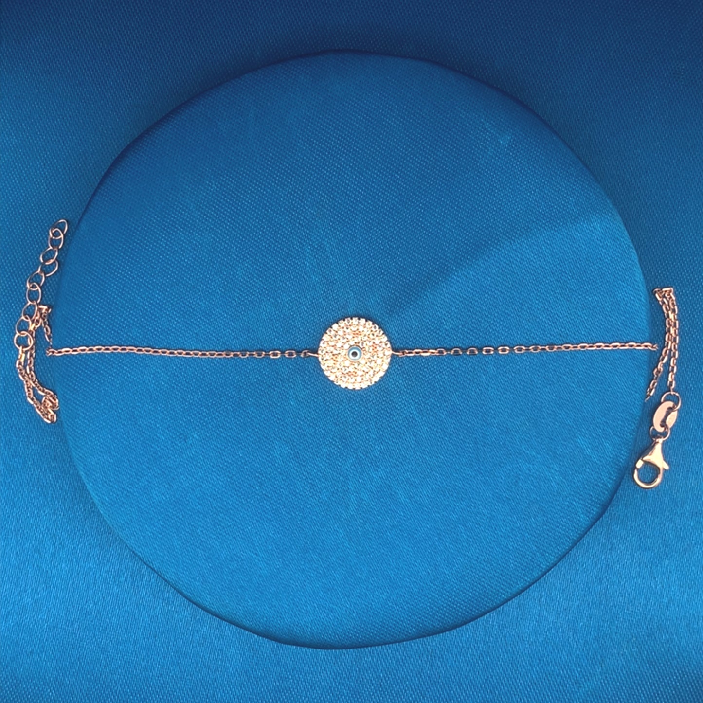 Sparkle Evil Eye Disc Single Anklet Rose Gold