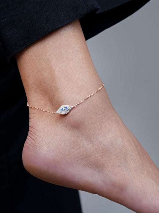 Iconic Evil Eye (Single) Anklet (Pure Silver)