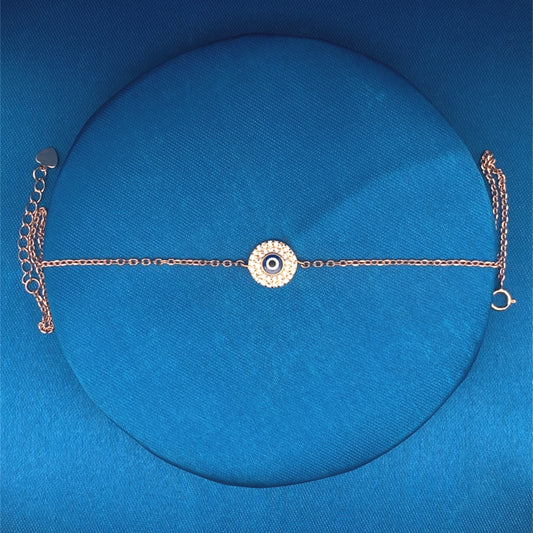 Gleaming Evil Eye Single Anklet Rose Gold