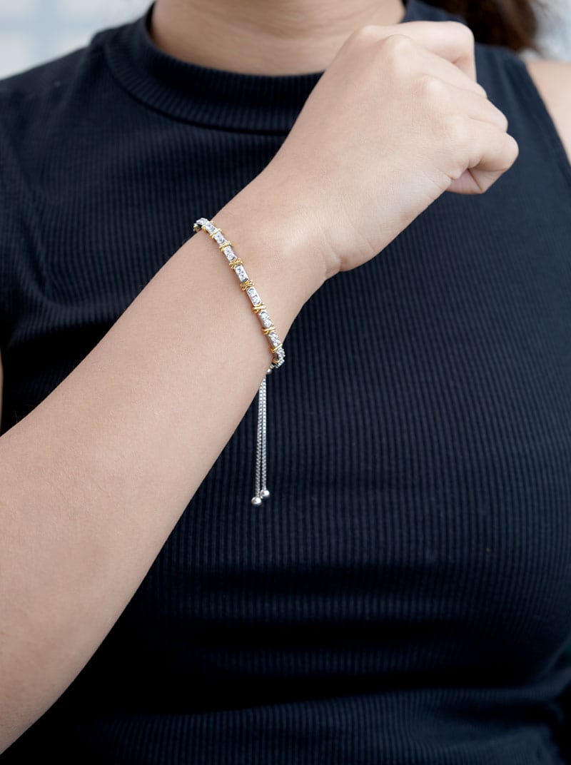 Two Tone X Bracelet Silver