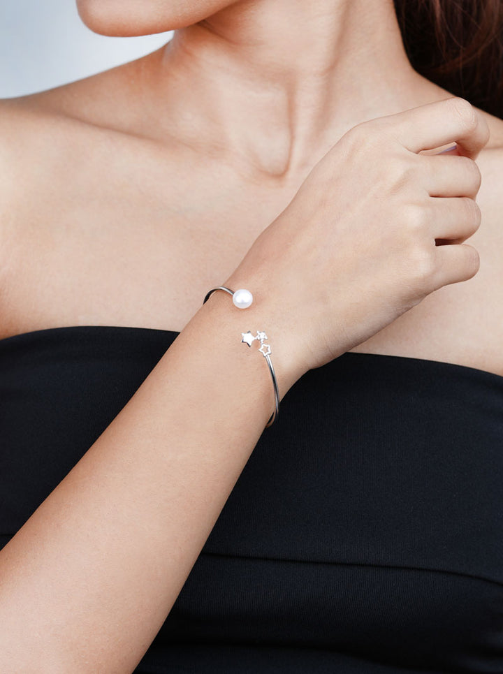 Star Pearl Cuff Bracelet Silver