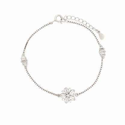Crystal Flower Bracelet (Pure Silver) - Silver