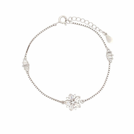 Crystal Flower Bracelet (Pure Silver) - Silver