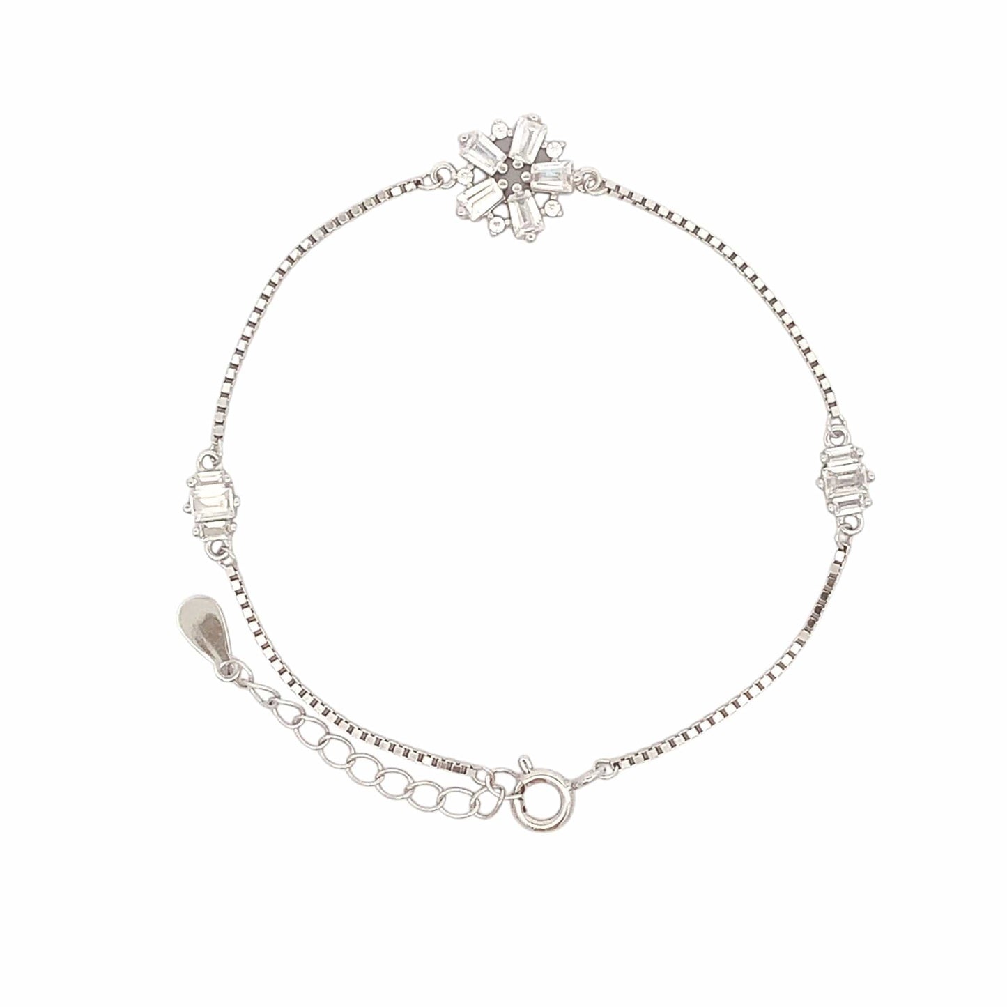 Crystal Flower Bracelet (Pure Silver) - Silver