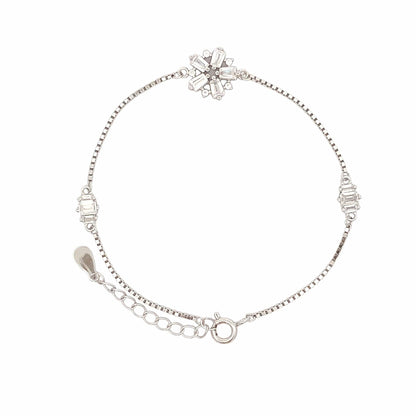 Crystal Flower Bracelet (Pure Silver) - Silver