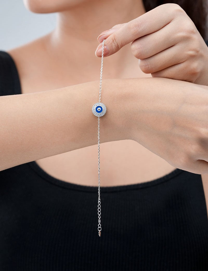 Zirconia Evil Eye Bracelet Silver