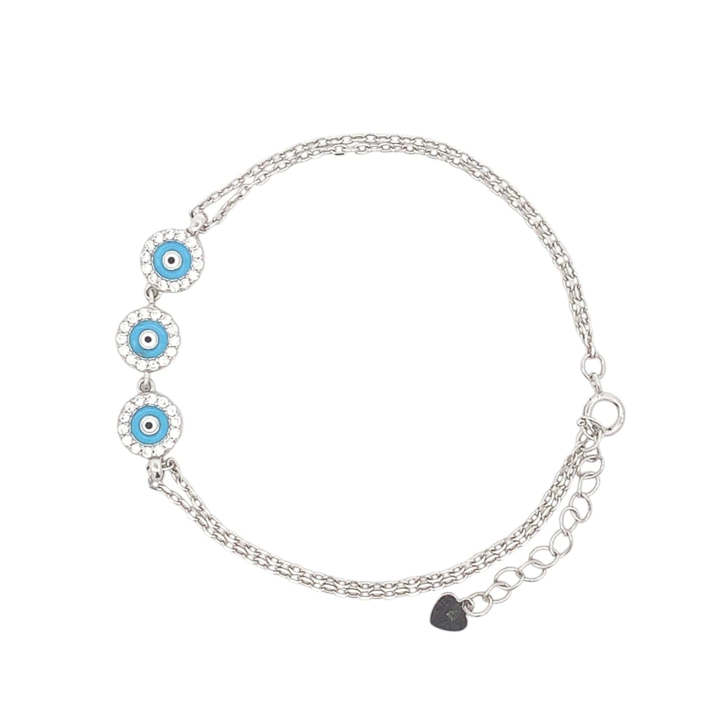 Double Layered Sky Blue Evil Eye Bracelet (Pure Silver) - Silver