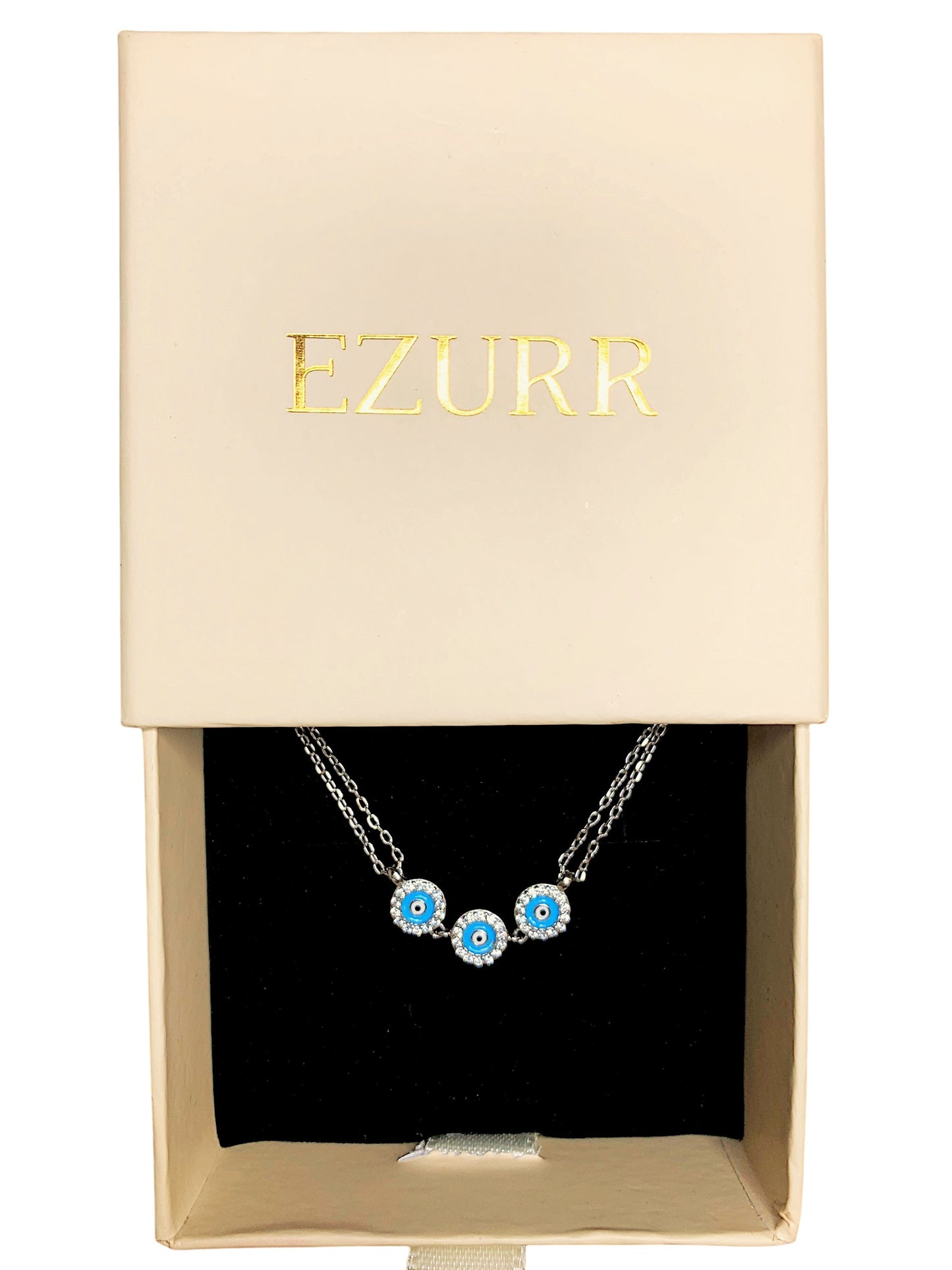 Double Layered Sky Blue Evil Eye Bracelet (Pure Silver) - Silver