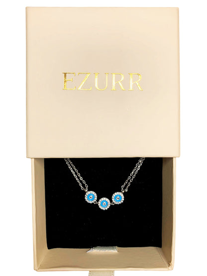Double Layered Sky Blue Evil Eye Bracelet (Pure Silver) - Silver