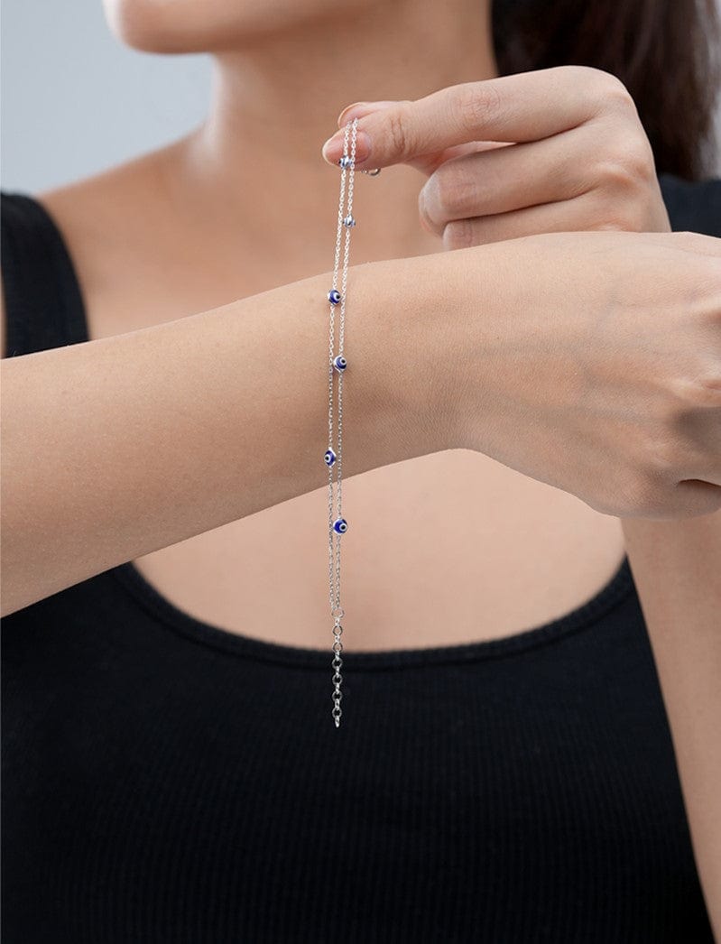 Double Layered Mini Evil Eye Bracelet Silver