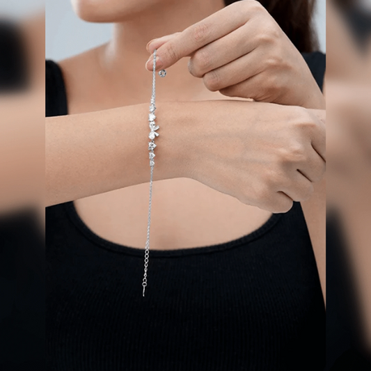 Love Heart Bow Bracelet (Pure Silver) - Silver