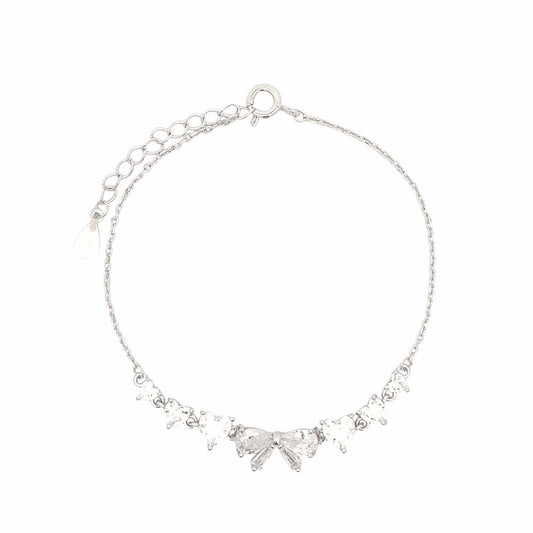 Love Heart Bow Bracelet (Pure Silver) - Silver