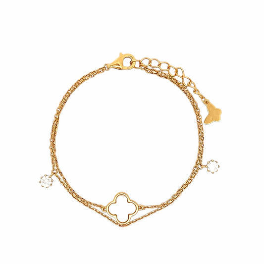 Double Layer Clover Bracelet (Pure Silver) - Gold