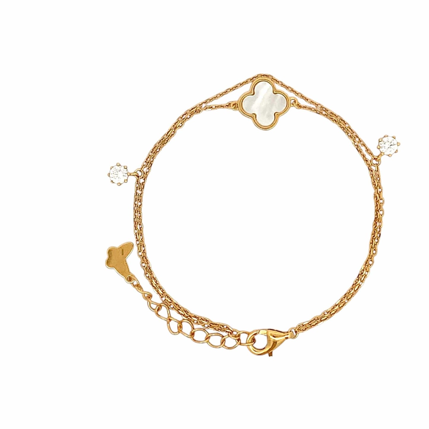Double Layer Clover Bracelet (Pure Silver) - Gold