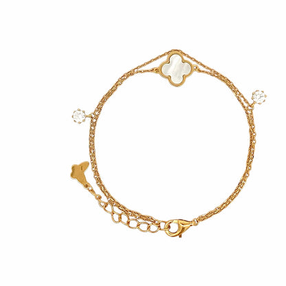 Double Layer Clover Bracelet (Pure Silver) - Gold