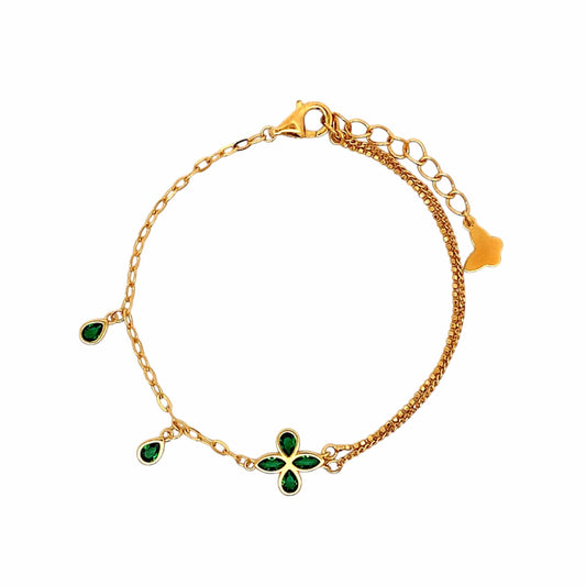 Emerald Flower Bracelet (Pure Silver) - Gold