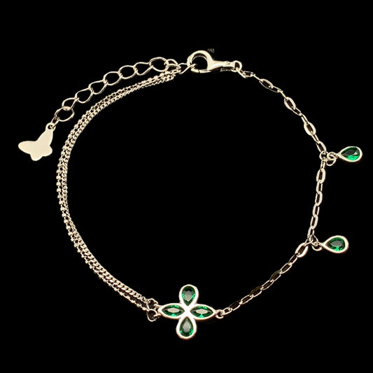 Emerald Flower Bracelet Silver