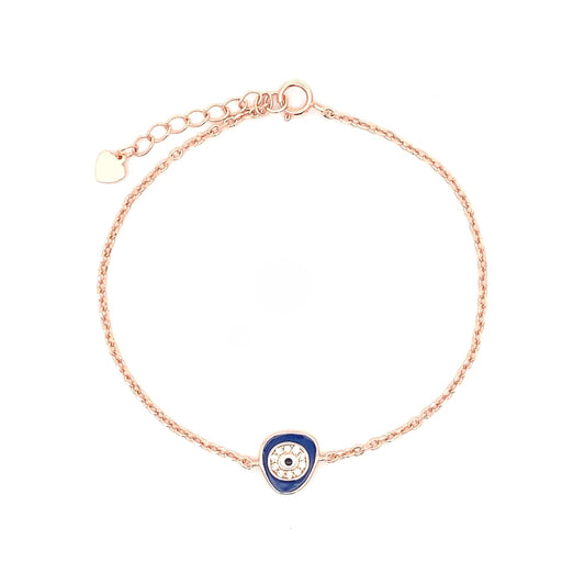 Blue Enamel Evil Eye Bracelet (Pure Silver) - Rose Gold