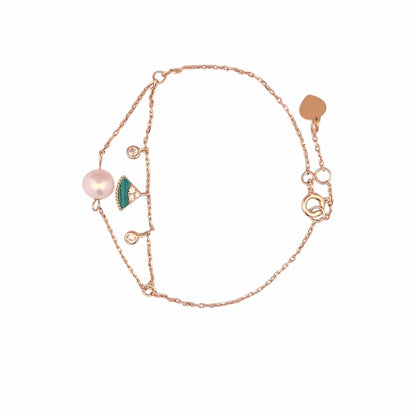 Malachite Fan Pearl Bracelet (Pure Silver) - Gold