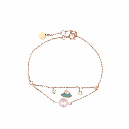Malachite Fan Pearl Bracelet (Pure Silver) - Gold