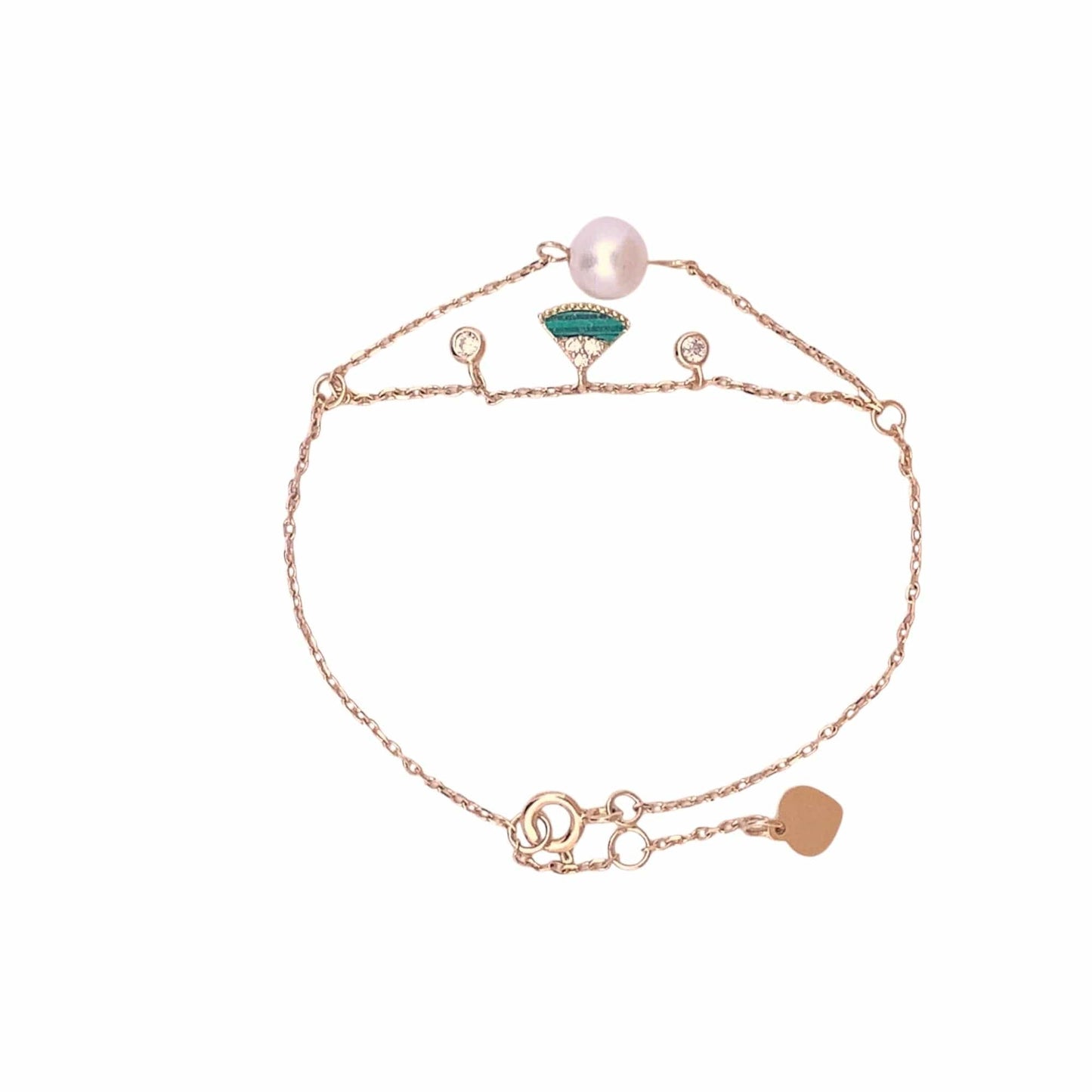 Malachite Fan Pearl Bracelet (Pure Silver) - Gold