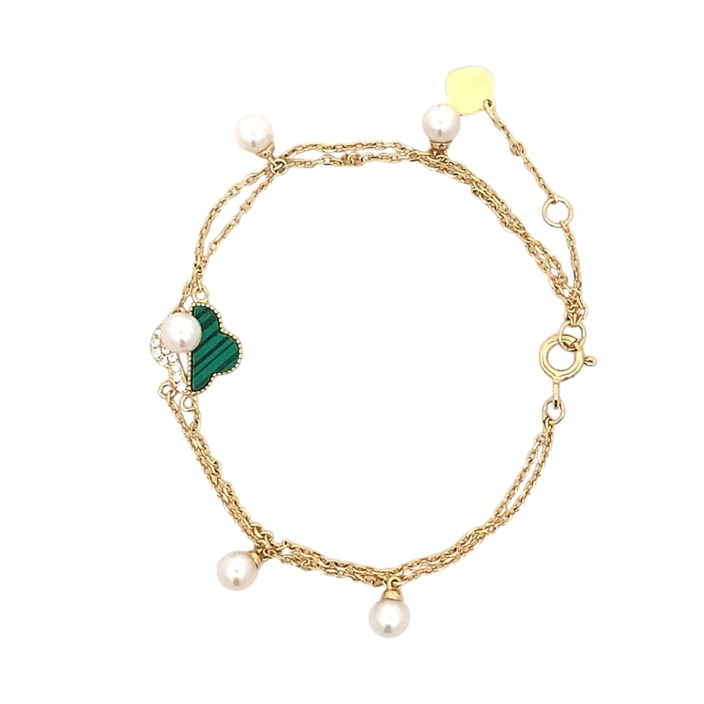 Malachite Zircon Clover Charm Bracelet (Pure Silver) - Gold