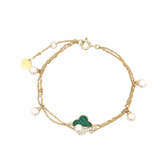 Malachite Zircon Clover Charm Bracelet (Pure Silver) - Gold