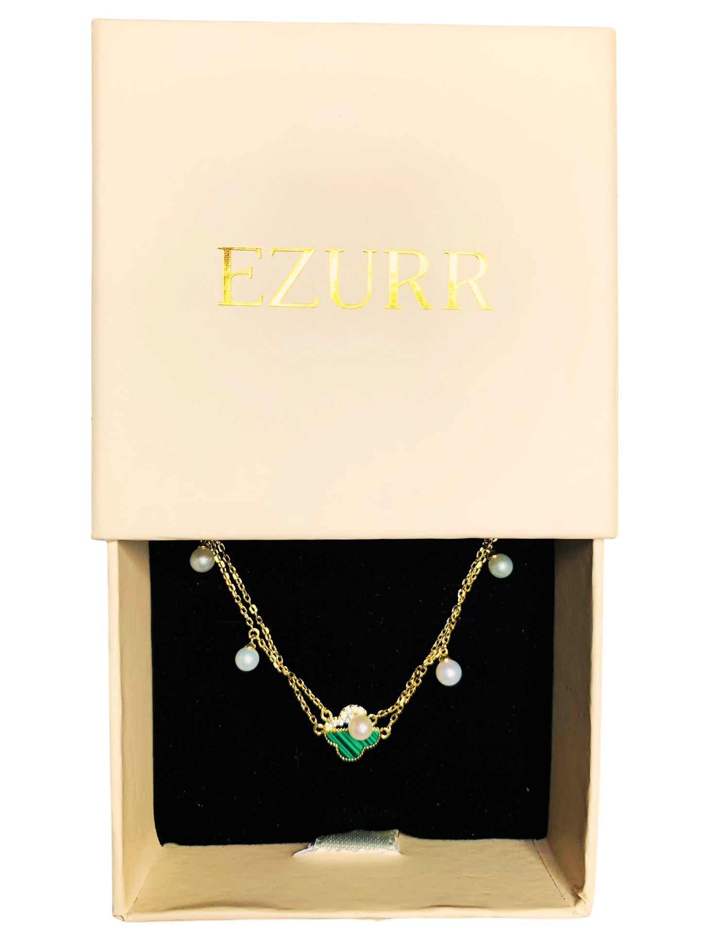 Malachite Zircon Clover Charm Bracelet (Pure Silver) - Gold