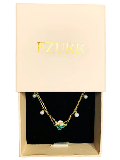 Malachite Zircon Clover Charm Bracelet (Pure Silver) - Gold