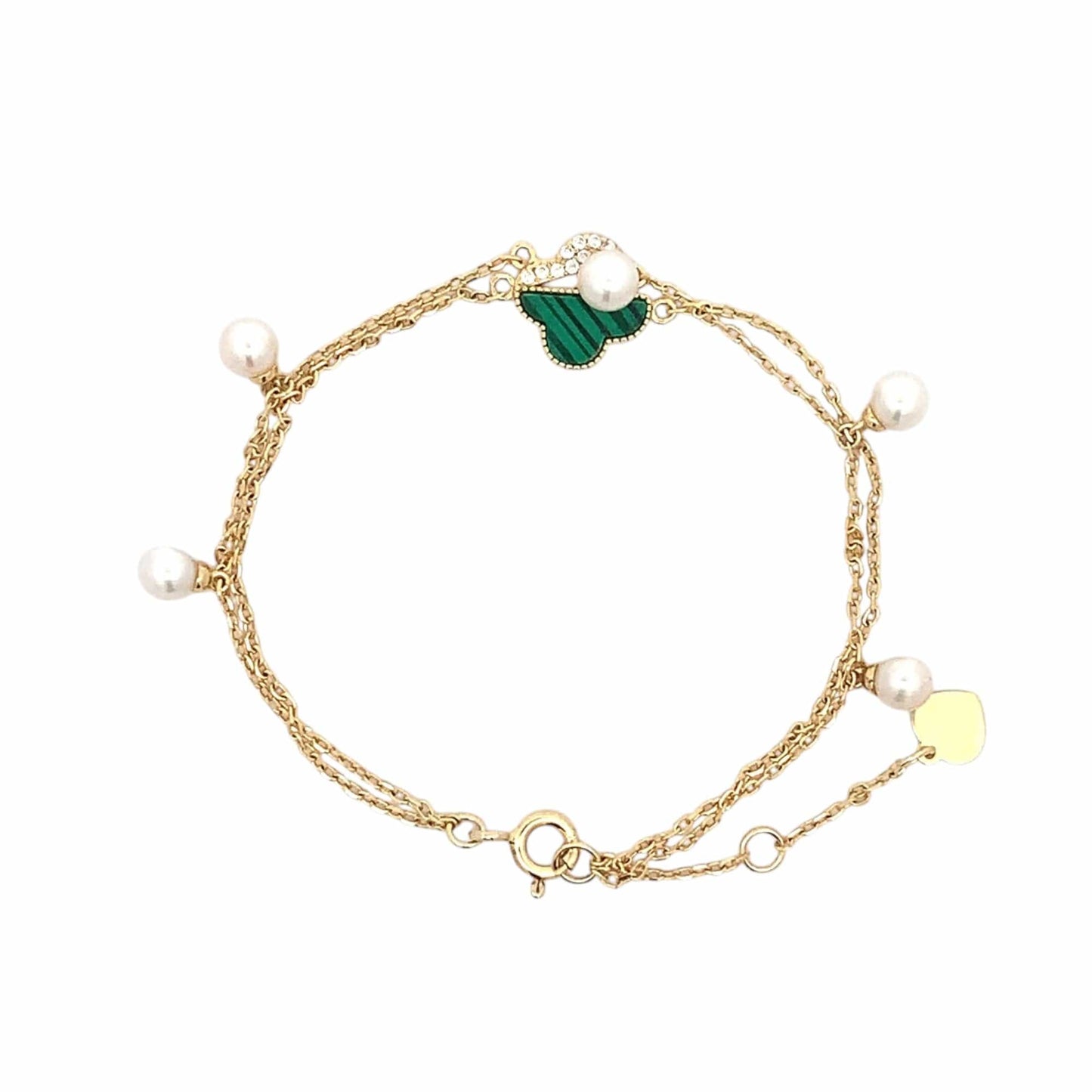 Malachite Zircon Clover Charm Bracelet (Pure Silver) - Gold