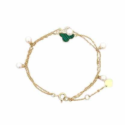 Malachite Zircon Clover Charm Bracelet (Pure Silver) - Gold