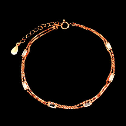 Double Layer Baguette Bracelet Rose Gold