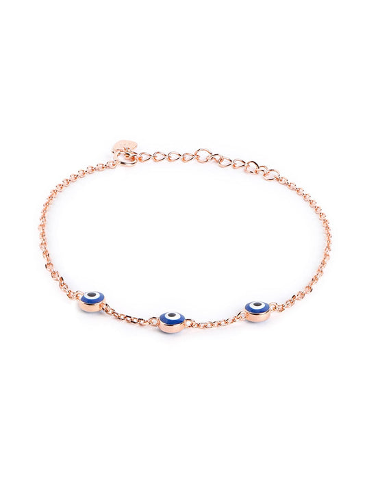 Trio Evil Eye Bracelet (Pure Silver) - Rose Gold