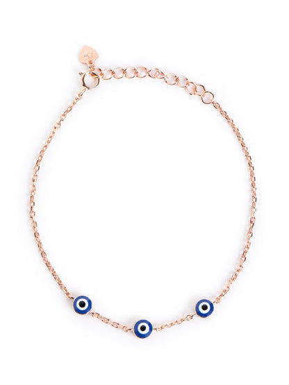 Trio Evil Eye Bracelet (Pure Silver) - Rose Gold