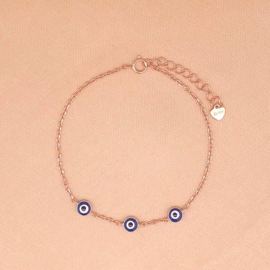Trio Evil Eye Bracelet (Pure Silver) - Rose Gold
