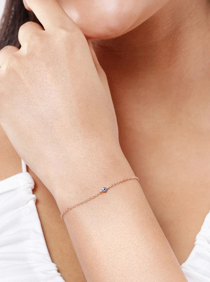 Tiny Evil Eye Bracelet (Pure Silver) - Rose Gold