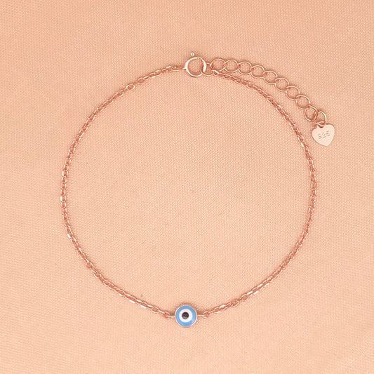 Sky Blue Evil Eye Bracelet (Pure Silver) - Rose Gold
