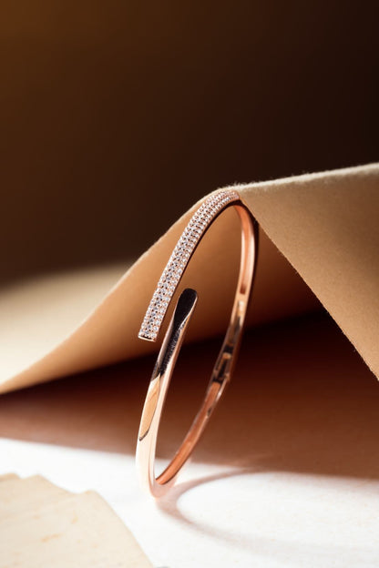 Zirconia Cuff Bracelet (Pure Silver) - Rose Gold