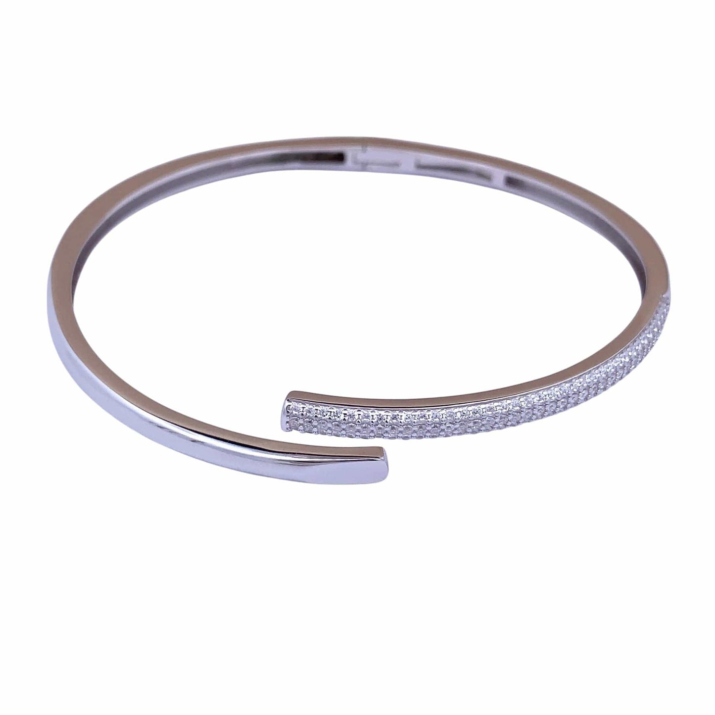 Zirconia Cuff Bracelet (Pure Silver) - Silver