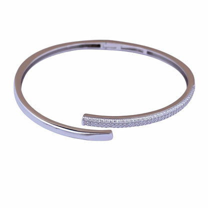 Zirconia Cuff Bracelet (Pure Silver) - Silver