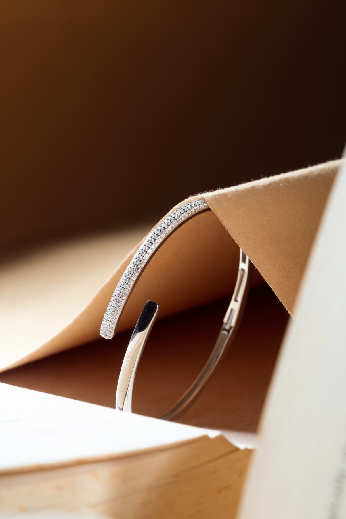 Zirconia Cuff Bracelet (Pure Silver) - Silver