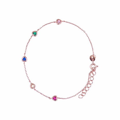 Multi Color Heart Bracelet (Pure Silver) - Rose Gold