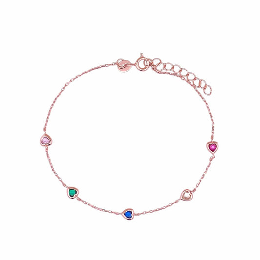 Multi Color Heart Bracelet (Pure Silver) - Rose Gold