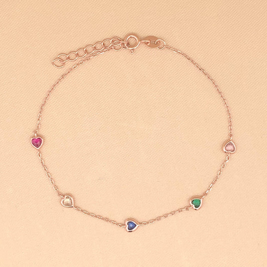 Multi Color Heart Bracelet (Pure Silver) - Rose Gold