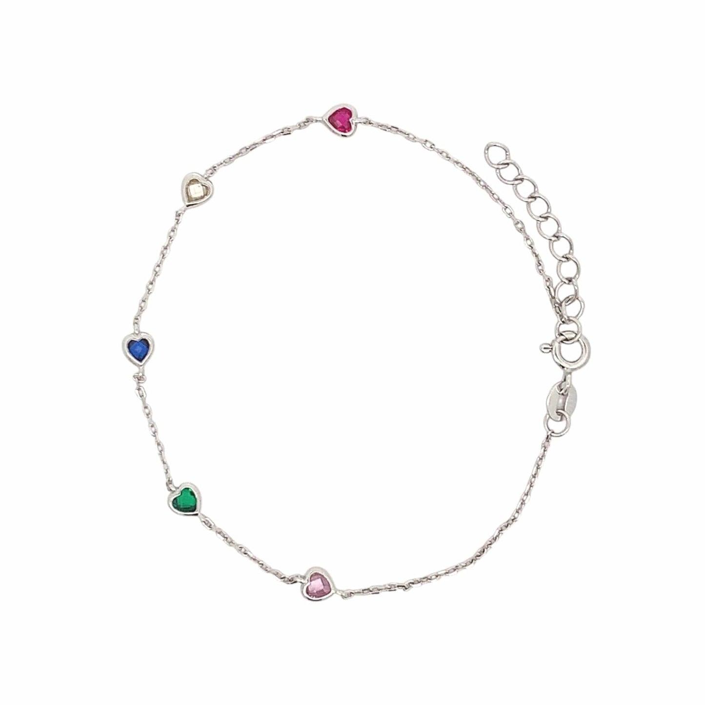 Multi Color Heart Bracelet (Pure Silver) - Silver
