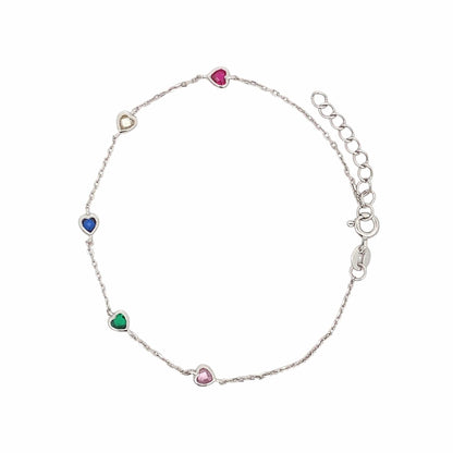 Multi Color Heart Bracelet (Pure Silver) - Silver